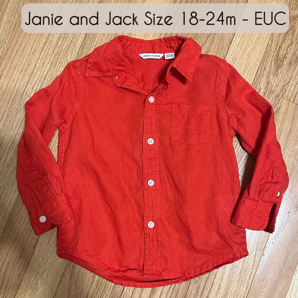 Janie and Jack Red Long-Sleeve Button-Up Shirt